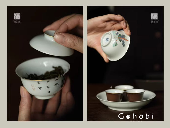 [賦山敘 x Gohobi] Gohobi Jingdezhen Hand-Painted Gaiwan – Ancient Cabbage Design Ceramic Gongfu Tea Bowl