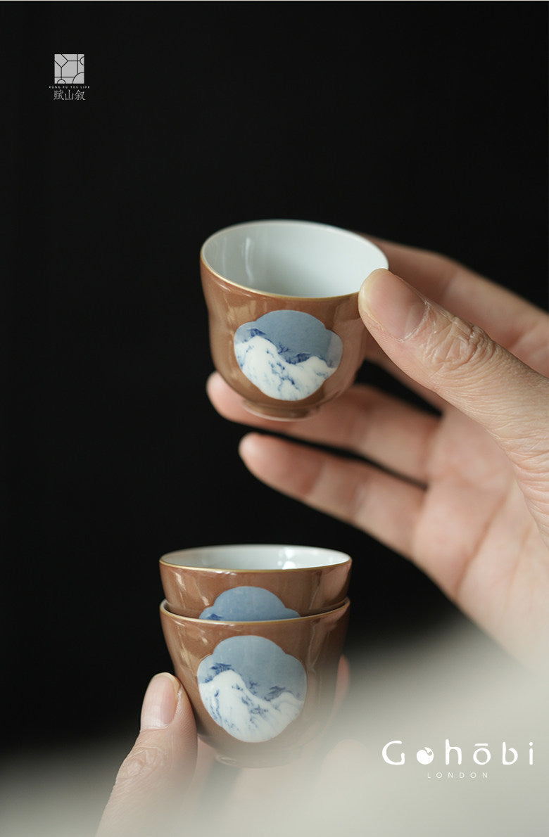 [賦山敘 x Gohobi] Gohobi Jingdezhen Hand-Painted Blue and White Teacup – Begonia Snow View Fulu Guest Cup