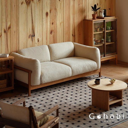 Gohobi Nordic Solid Wood Fabric Sofa – Handmade Double Sofa for Living Room or Small Apartment | FSC Certified Furniture