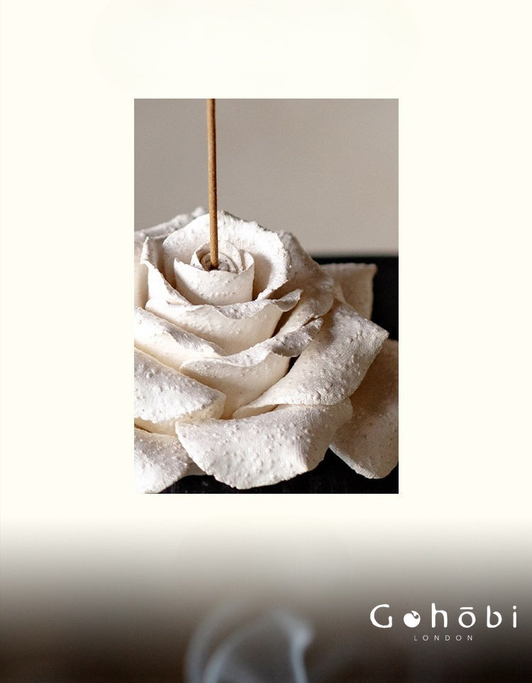 Gohobi Handmade Floral Incense Holder 002 - Black Peony and White Rose