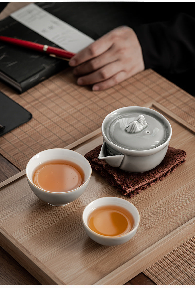 Gohobi Japanese Style Ice Grey Gaiwan Travel Tea Set 004