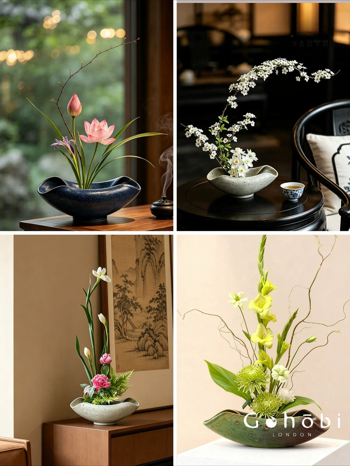 Gohobi Japanese Ikebana Ceramic Vase – Jingdezhen Medieval Style Large Flower Arrangement Vessel