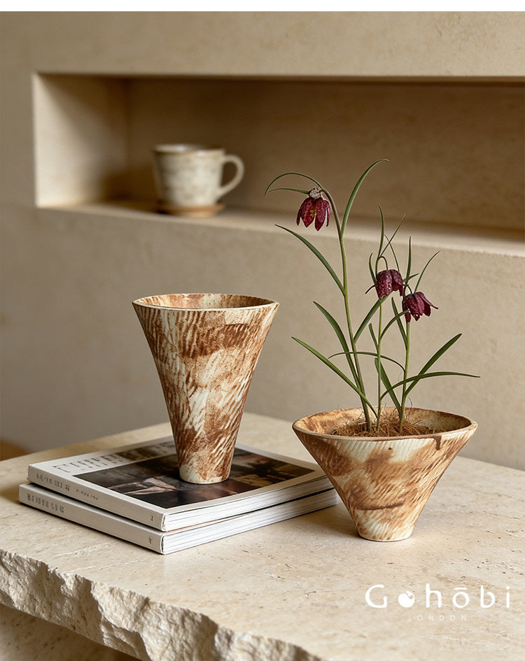 Gohobi Japanese Ikebana Ceramic Flower Pot – Jingdezhen Wabi-Sabi Desktop Planter