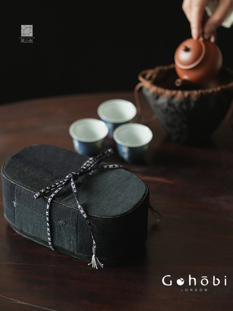 [賦山敘 x Gohobi] Gohobi Indigo Dyed Tea Set Storage Bag – Handmade Cloth Travel Teacup & Teapot Pouch