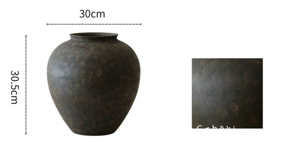 Gohobi Wabi-Sabi Japanese Style Large Black Sand Vase – Handmade Floor Standing Ceramic Flower Vase