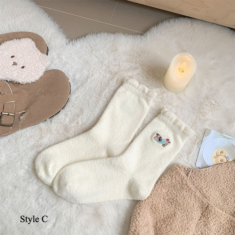 Gohobi Embroidered Puppy Plush Socks