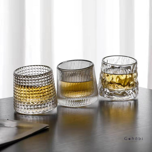 Gohobi Handmade Rotating Glass Tumbler –  Glass for Bar & Home