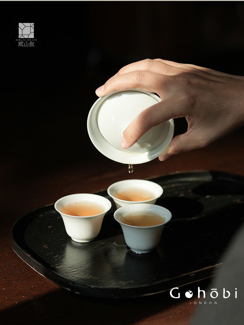 [賦山敘 x Gohobi] Gohobi Pure White Porcelain Gaiwan – Horseshoe Shape Thin Porcelain Gongfu Tea Bowl