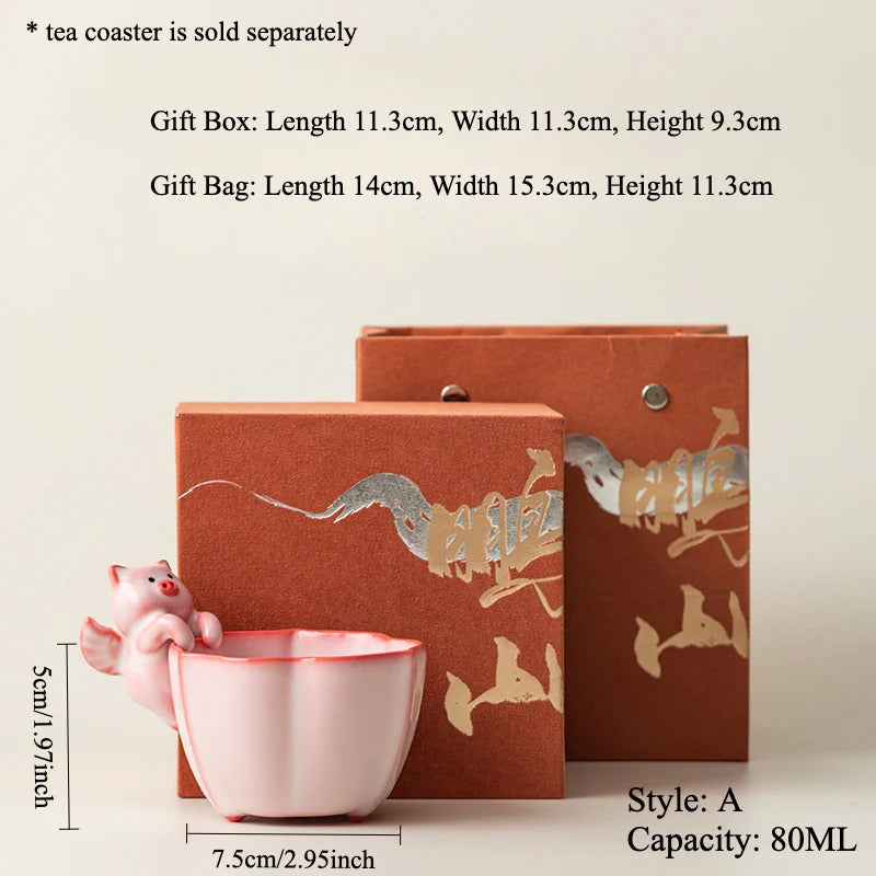 Gohobi Flying Pig Ceramic Teacup (tea coaster is sold separately)