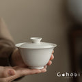 Gohobi Wood Ash Glaze Thin Porcelain Gaiwan – Literati Style Handmade Covered Tea Bowl