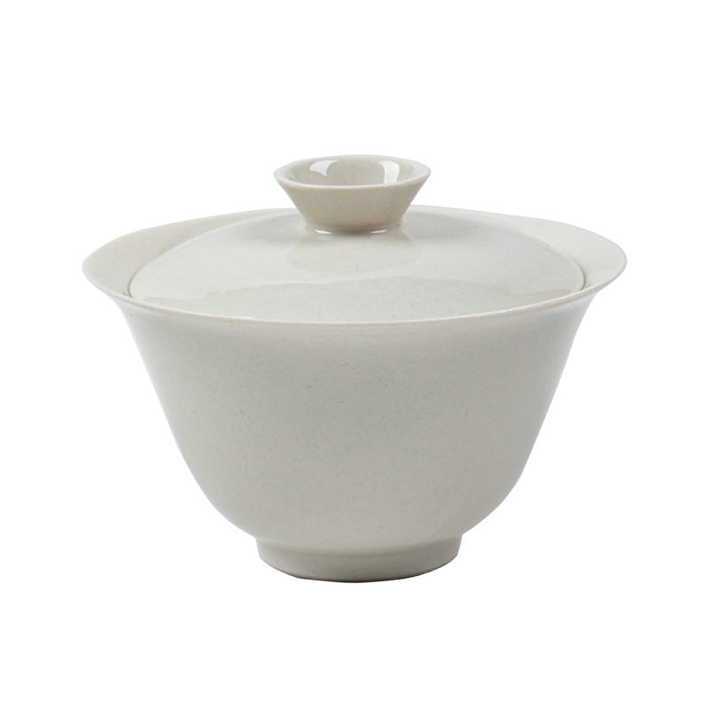 Gohobi Wood Ash Glaze Thin Porcelain Gaiwan – Literati Style Handmade Covered Tea Bowl