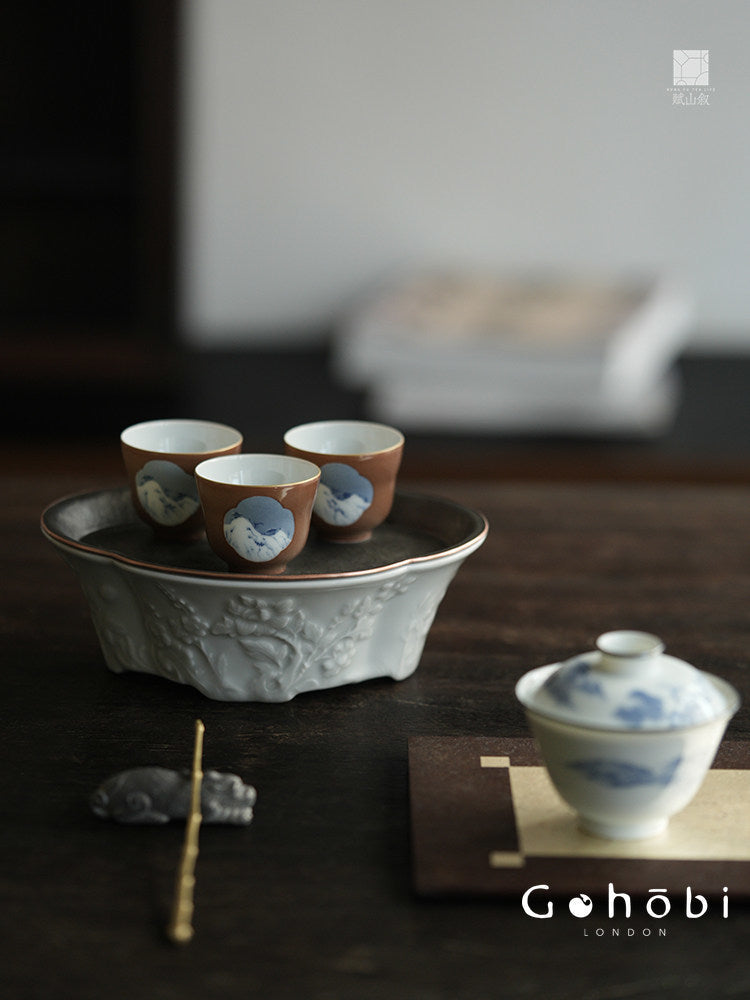 [賦山敘 x Gohobi] Gohobi Jingdezhen Hand-Painted Blue and White Teacup – Begonia Snow View Fulu Guest Cup