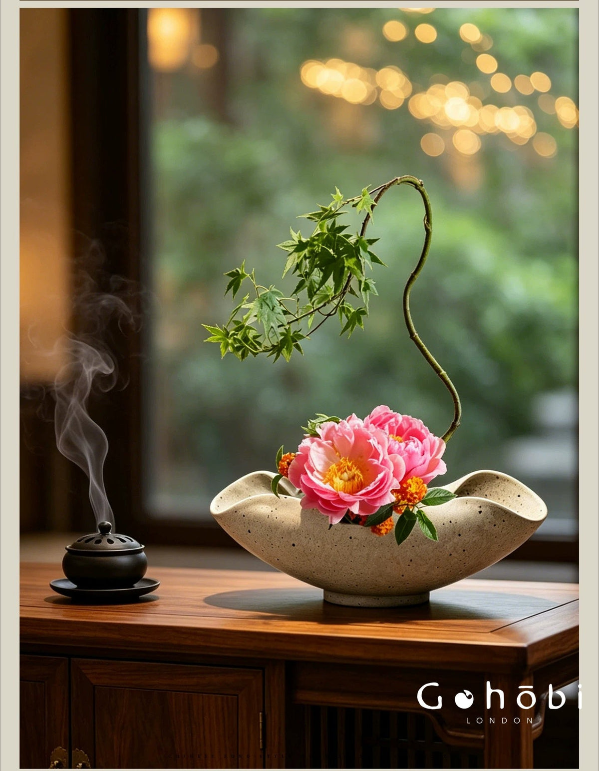 Gohobi Japanese Ikebana Ceramic Vase – Jingdezhen Medieval Style Large Flower Arrangement Vessel