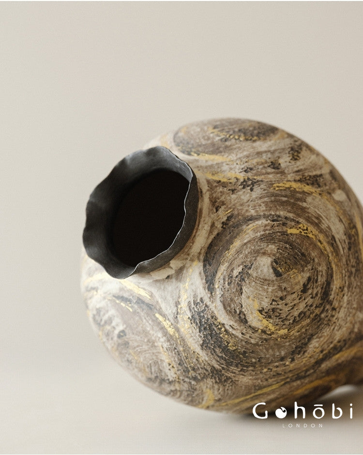 Gohobi Wabi-Sabi Japanese Style Ceramic Vase – Handmade Jingdezhen Sand Texture Flower Vase