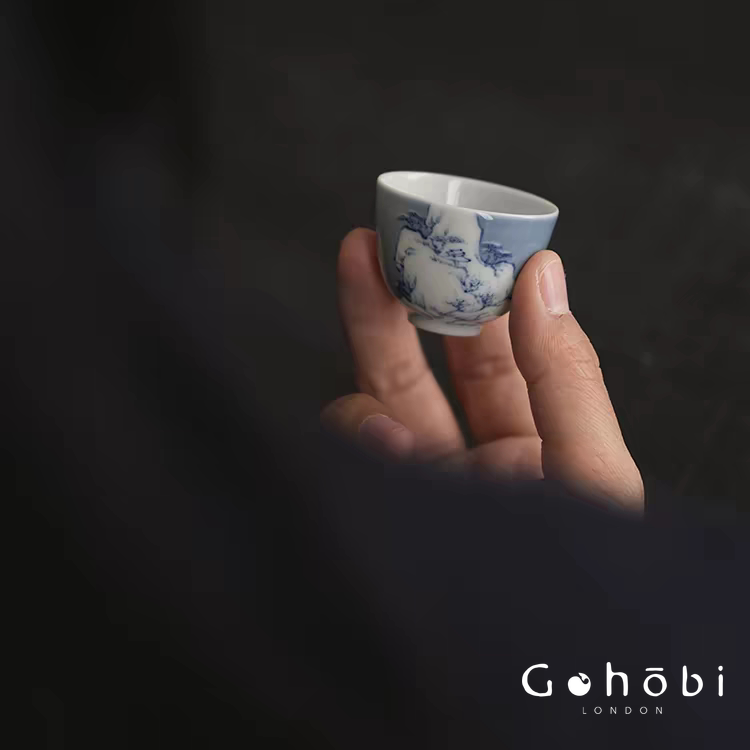 [賦山敘 x Gohobi] Gohobi Jingdezhen Hand-Painted Snow Landscape Teacup – Blue Scattering Glaze Gongfu Guest Cup