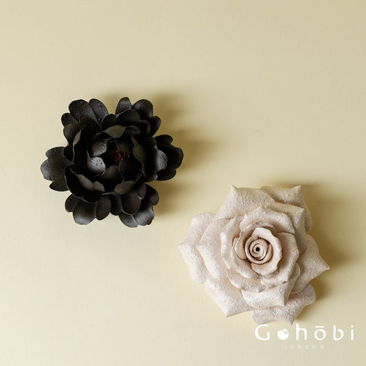 Gohobi Handmade Floral Incense Holder 002 - Black Peony and White Rose