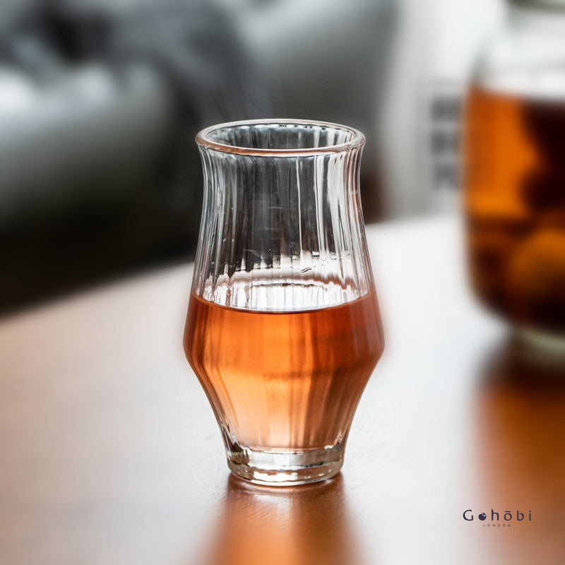 Gohobi Handmade Striped Glass Aroma Tea Cup --Ideal for Matcha, Lattes & Desserts
