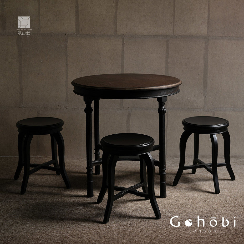 [賦山敘 x Gohobi] Gohobi Shanghai Style Teak Wood Stool – Black Round Solid Wood Tea Table Stool