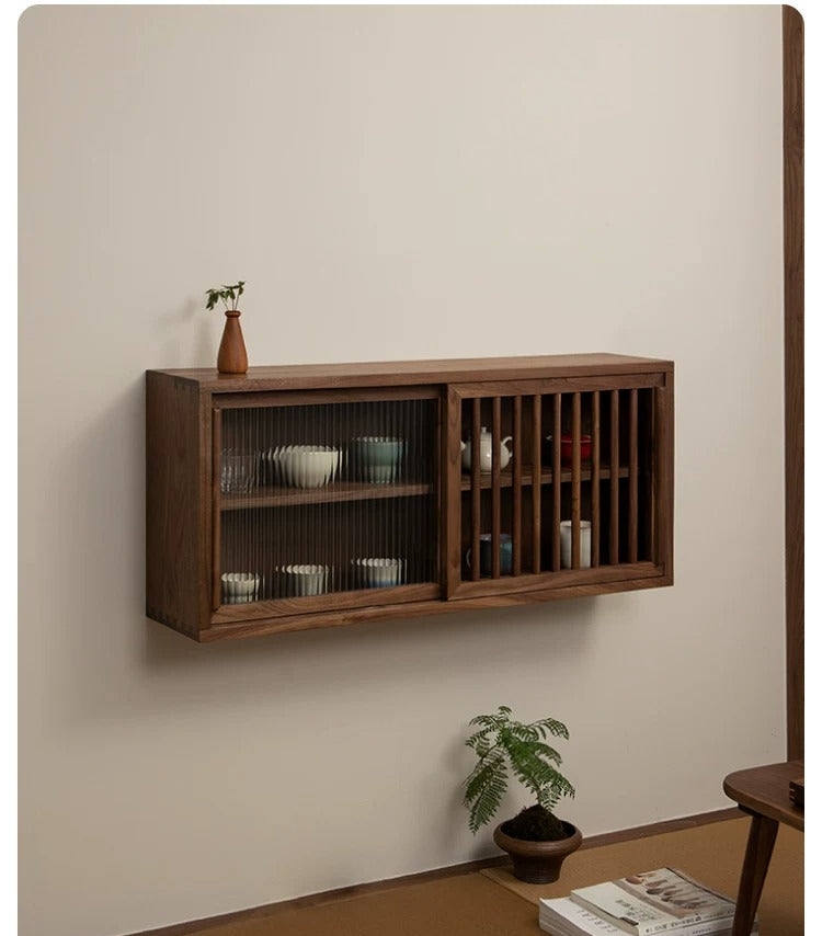 Gohobi Black Walnut Storage Cabinet – Solid Wood Medieval Style Tea and Tableware Cabinet (Clearance - Display)