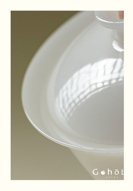 Gohobi Ice Jade Porcelain Gaiwan – Three-Piece Chinese White Porcelain Tea Bowl