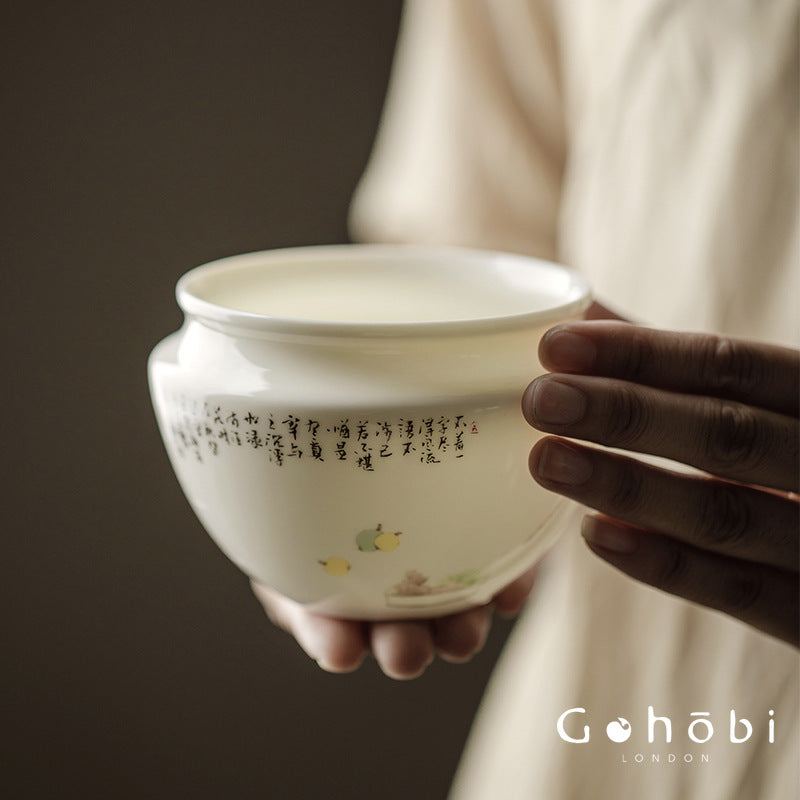 Gohobi Jade Porcelain Tea Wash Bowl – Ceramic Tea Rinse Basin for Gongfu Tea