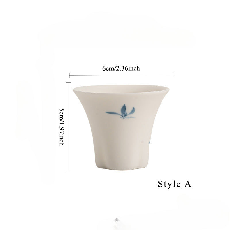 Gohobi Matte Hand-Painted 'Autumn Orchid by the Water' Ceramic Teacup