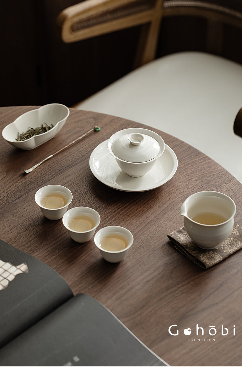Gohobi Wood Ash Glaze Thin Porcelain Gaiwan – Literati Style Handmade Covered Tea Bowl