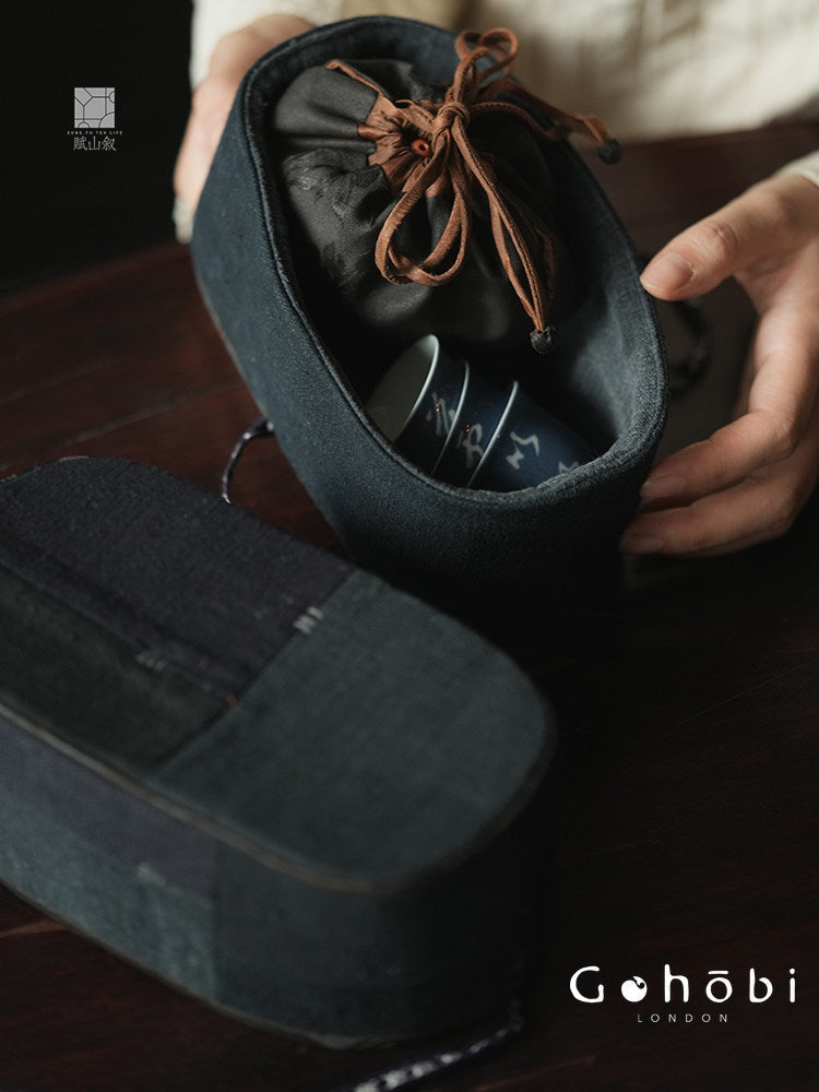 [賦山敘 x Gohobi] Gohobi Indigo Dyed Tea Set Storage Bag – Handmade Cloth Travel Teacup & Teapot Pouch
