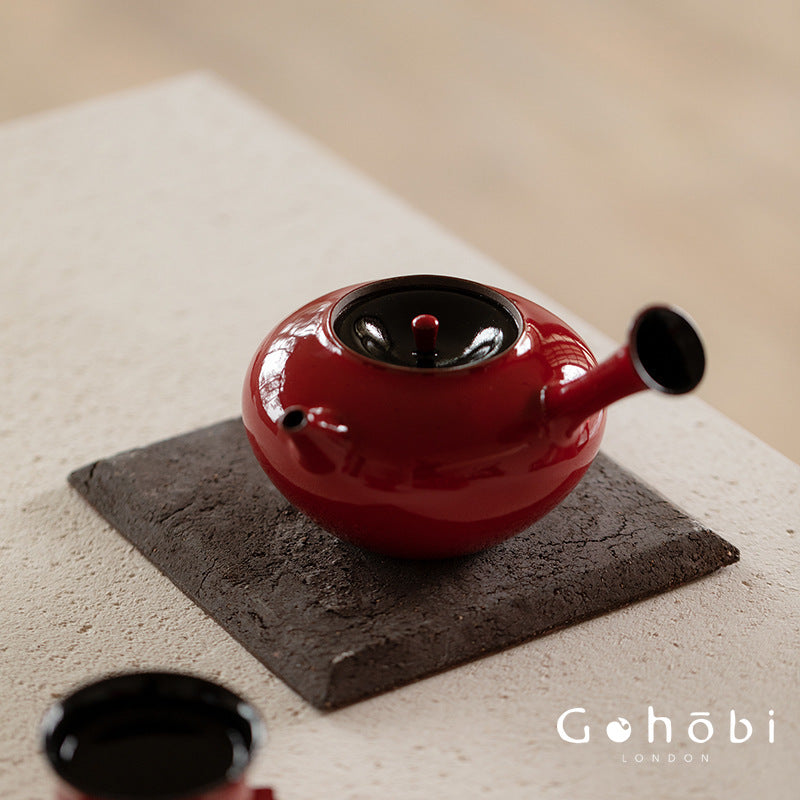 Gohobi Ochre Dream Red Fireplace Teapot – Japanese-Style Coarse Pottery Rattan Beam Kettle