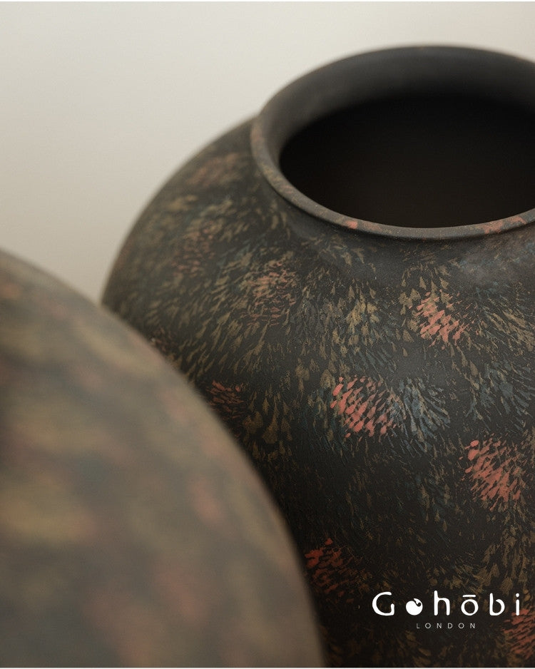 Gohobi Wabi-Sabi Japanese Style Large Black Sand Vase – Handmade Floor Standing Ceramic Flower Vase