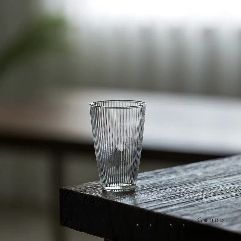 Gohobi Handcrafted Japanese-Style Glass Tea Cup – 100ml | Clear Striped Design for Loose Leaf & Matcha Tea