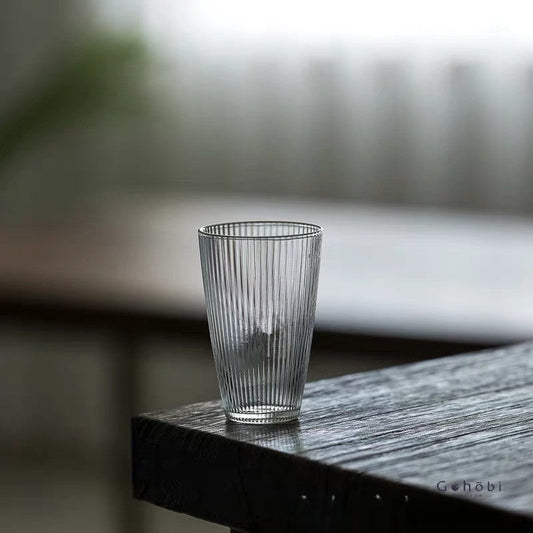 Gohobi Handcrafted Japanese-Style Glass Tea Cup – 100ml | Clear Striped Design for Loose Leaf & Matcha Tea