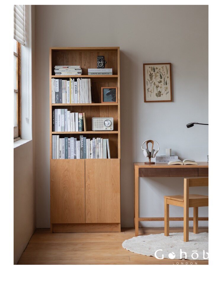 Gohobi Handmade Solid Wood Storage Cabinet – Multi-Layer Wooden Shelving Unit for Living Room or Study | FSC Certified Furniture