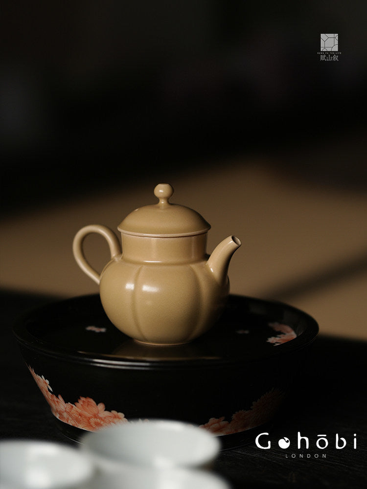 [賦山敘 x Gohobi] Gohobi Monochrome Glaze Ceramic Teapot – Pear Shape Bamboo Handle Gongfu Tea Pot