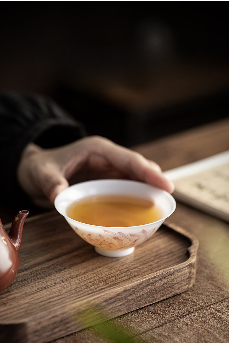 Gohobi Hand-painted Jade White Lotus Porcelain Tea Cup