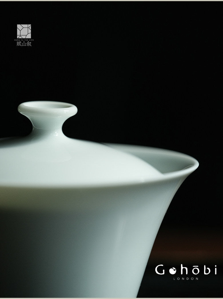 [賦山敘 x Gohobi] Gohobi Pure White Porcelain Gaiwan – Horseshoe Shape Thin Porcelain Gongfu Tea Bowl