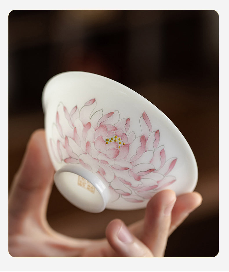 Gohobi Hand-painted Jade White Lotus Porcelain Tea Cup