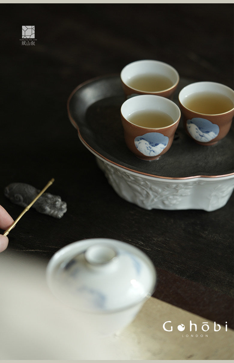 [賦山敘 x Gohobi] Gohobi Jingdezhen Hand-Painted Blue and White Teacup – Begonia Snow View Fulu Guest Cup