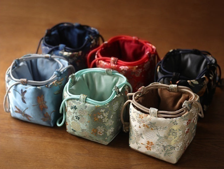 Gohobi Colourful Brocade Teaware Storage Travel Bag Shifuku