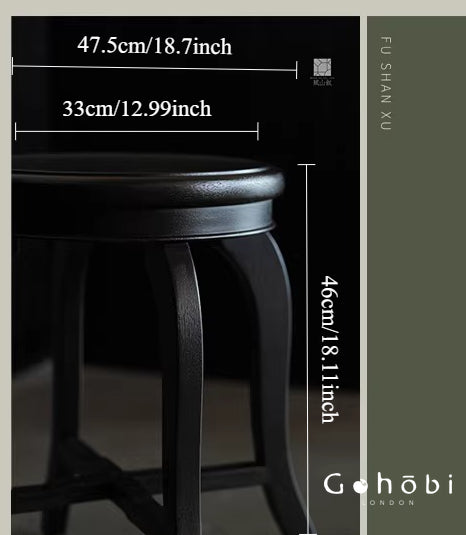 [賦山敘 x Gohobi] Gohobi Shanghai Style Teak Wood Stool – Black Round Solid Wood Tea Table Stool