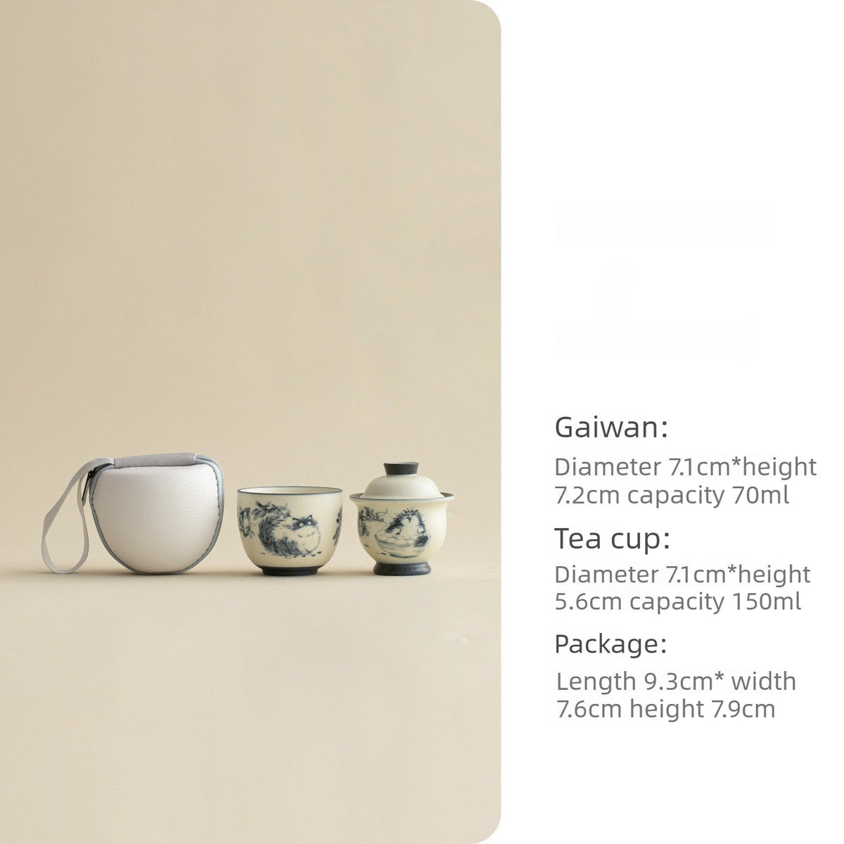 Gohobi Cute Cat Ceramic Travel Tea Set – Portable Gaiwan Tea Cup Set for One