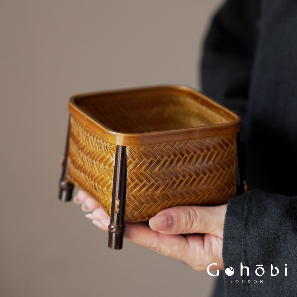 Gohobi Bamboo Woven Storage Basket – Lacquered Chinese Style Tea Accessory Basket