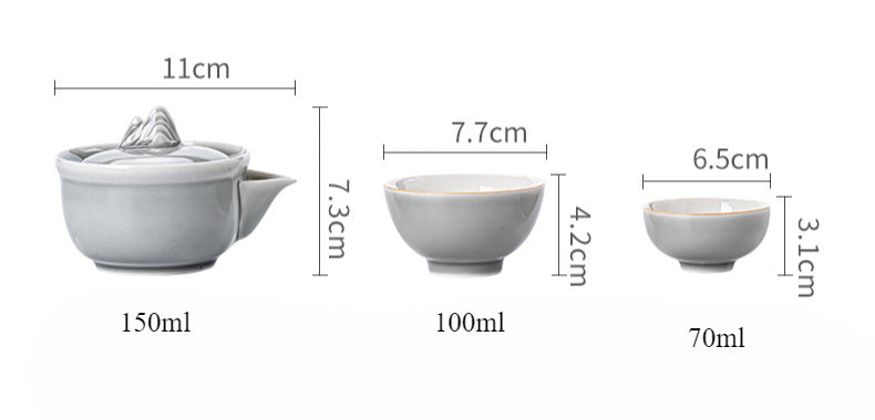 Gohobi Japanese Style Ice Grey Gaiwan Travel Tea Set 004