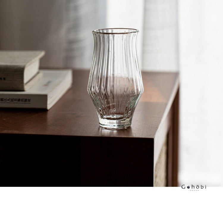 Gohobi Handmade Striped Glass Aroma Tea Cup --Ideal for Matcha, Lattes & Desserts