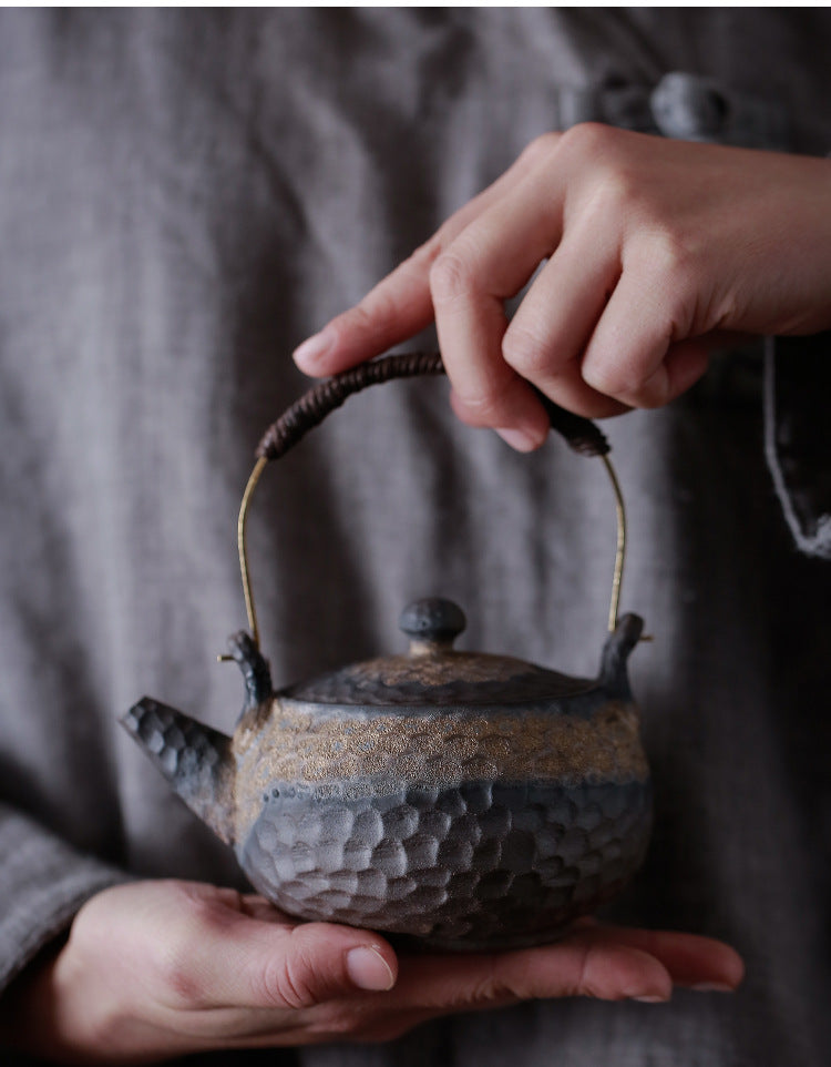 Gohobi Handmade Golden Black Large Teapot