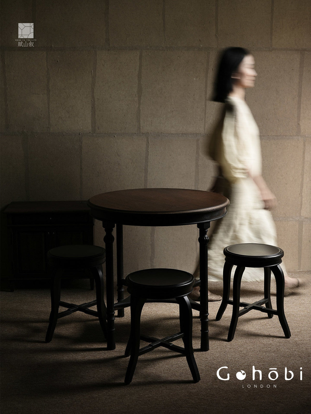 [賦山敘 x Gohobi] Gohobi Wabi-Sabi Teak Wood Tea Table – Round Solid Wood Tea Table