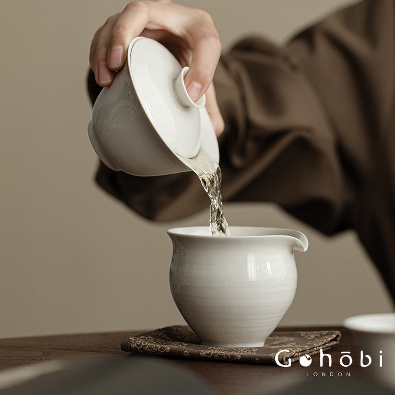 Gohobi Wood Ash Glaze Thin Porcelain Gaiwan – Literati Style Handmade Covered Tea Bowl