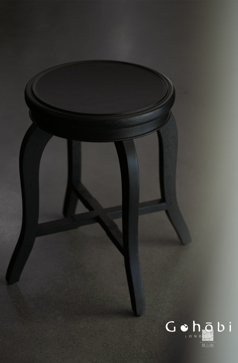 [賦山敘 x Gohobi] Gohobi Shanghai Style Teak Wood Stool – Black Round Solid Wood Tea Table Stool