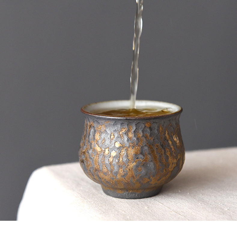 Gohobi Ceramic Gilded Hammer Pattern Black Tea Cup – 70ml Handmade Gongfu Tasting Cup