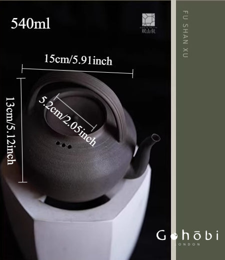 [賦山敘 x Gohobi] Gohobi Old Rock Clay Teapot with Lifting Beam – Chaoshan Gongfu Tea Kettle for Open Flame